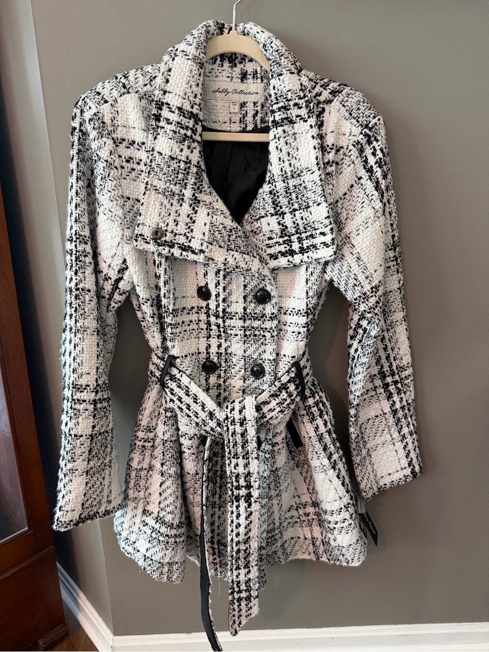 Sally Collection Black & White Plaid Belted Trench Coat